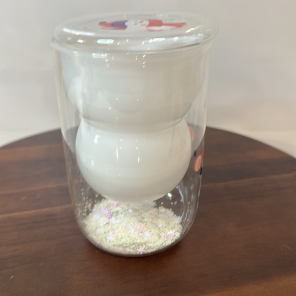 Davids Tea Nordic Snowman 12oz Glass Mug w/ Lid Glitter Snow Rare Collectible - Picture 4 of 6